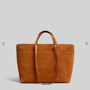 Madewell zip top essential suede tote in dark caramel NWT
